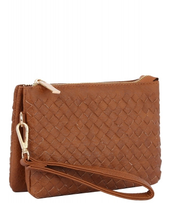 Woven Multi Compartment Convertible Clutch Crossbody Bag TD-0004 BROWN